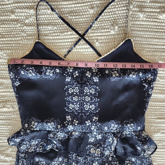 Gianni Bini Midi-Maxi Navy Blue Floral Ruffle Slip Dress Size M - Picture 13 of 16